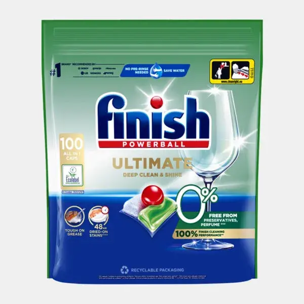 Viên rửa bát hữu cơ Finish Ultimate 0% - Túi 100 viên Ultimate ECO