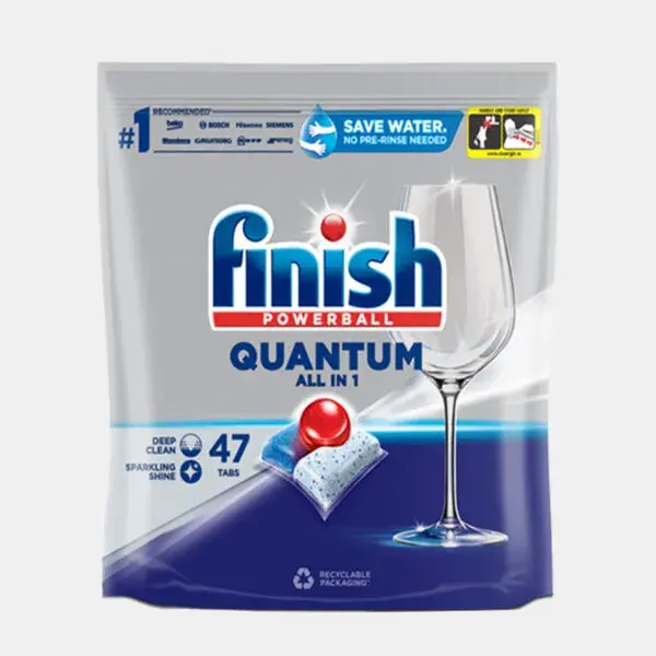 Viên rửa bát Finish Quantum All in 1 - Túi 47 viên EU với công nghệ Powerball